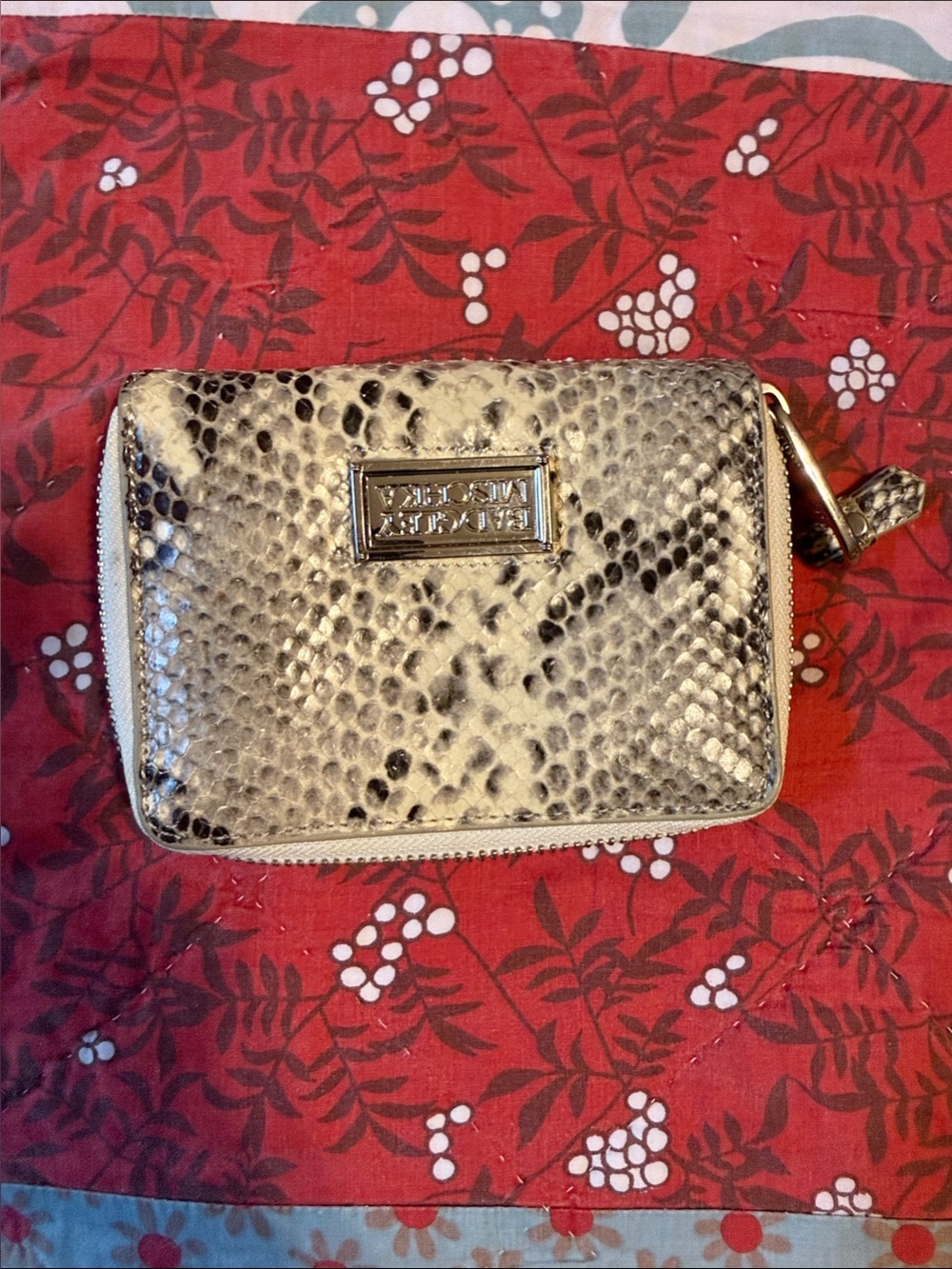 Badgley Mischka Metallic Gold Snake-Embossed Zip Wallet
